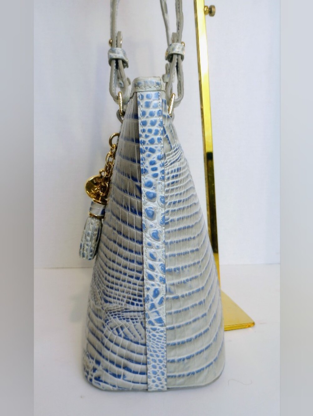Brahmin Bluestone Melbourne Medium Asher Crocodile Embossed Leather Tote Bag - Picture 9 of 13